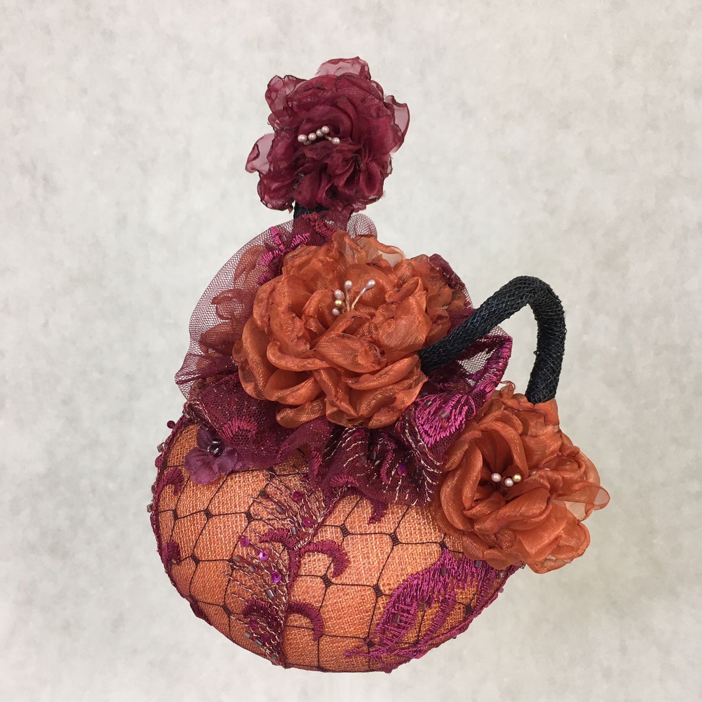 Amelia: Mini Dome Cocktail Dome Fascinator Accented with Handmade Organza Lined Florals