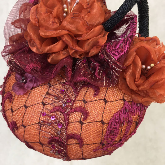 Amelia: Mini Dome Cocktail Dome Fascinator Accented with Handmade Organza Lined Florals