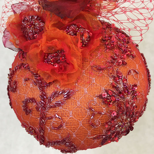 Anna: Vibrant Orange Dome Cocktail Fascinator Accented with Handmade Hues of Organza Florals