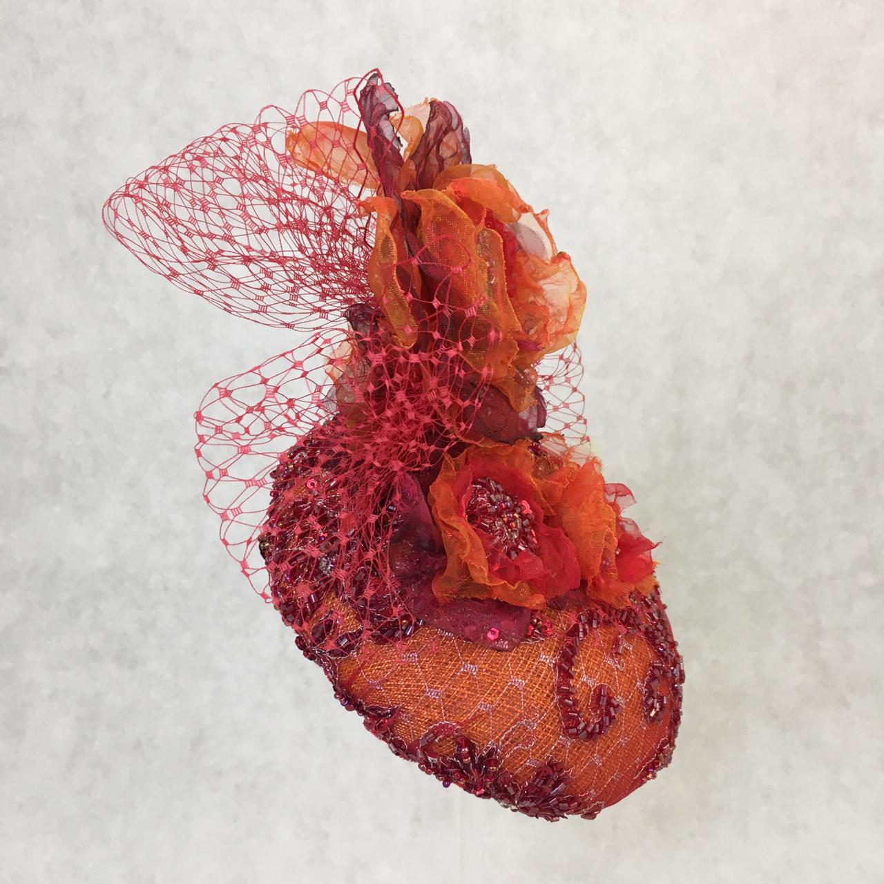 Anna: Vibrant Orange Dome Cocktail Fascinator Accented with Handmade Hues of Organza Florals