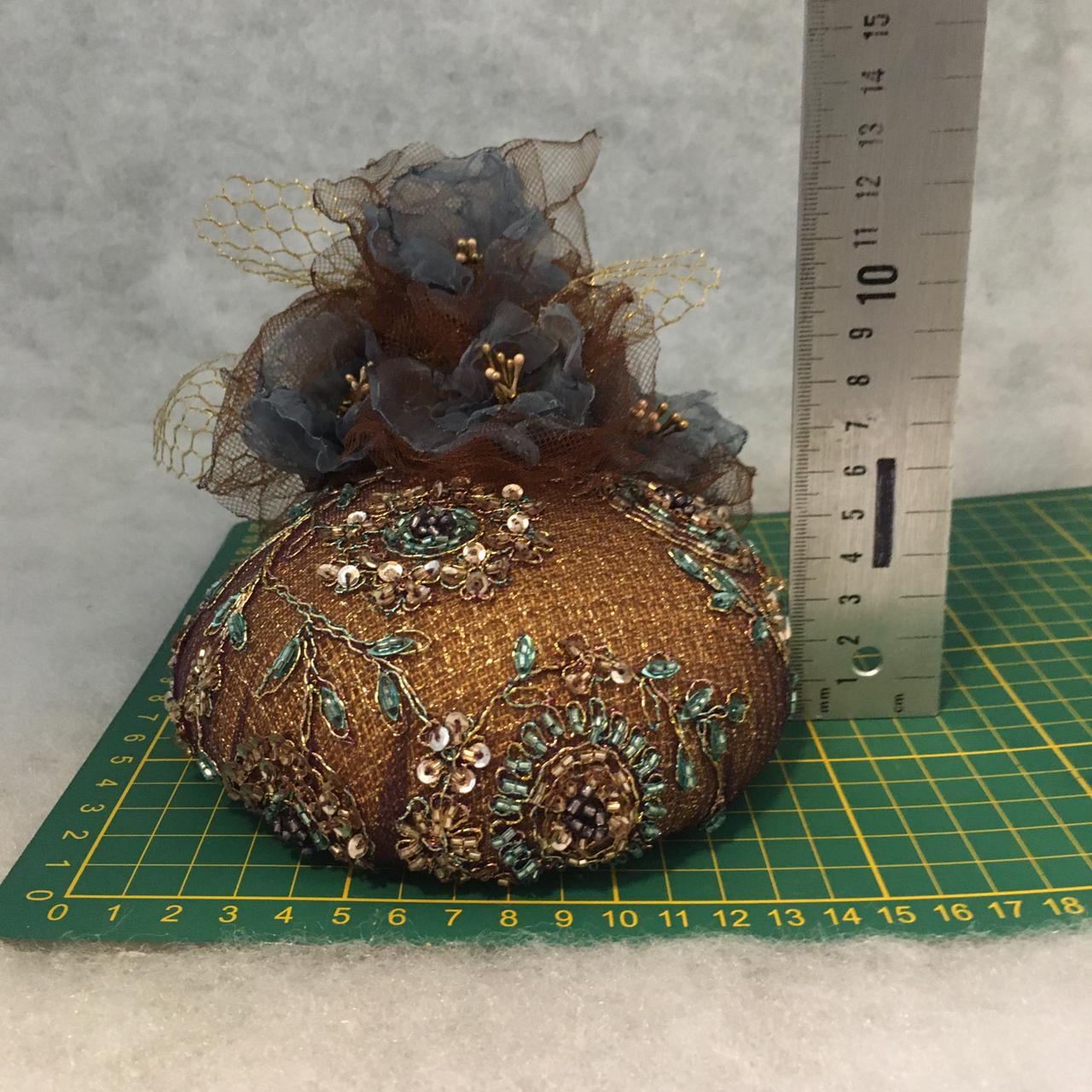 Audrey: Gold / Brown Dome Cocktail Hat Accented with Handmade Organza Floral Spray