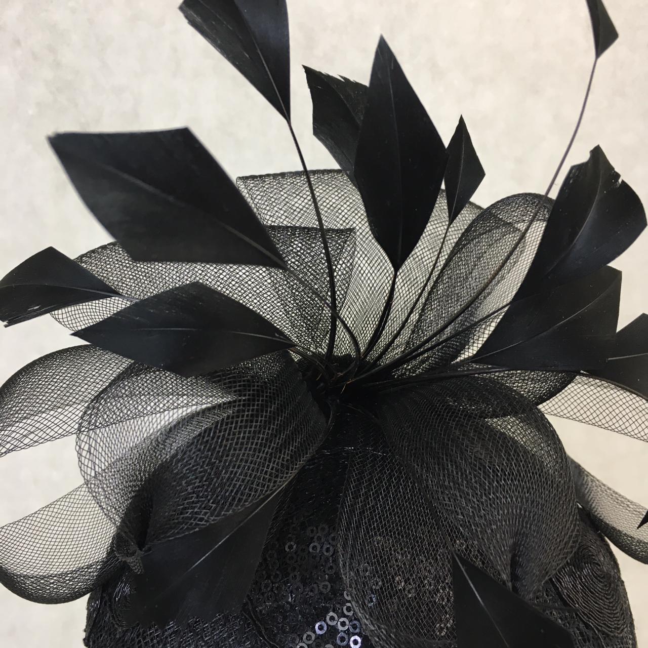 Blakely: Blake Dome Cocktail Fascinator Trimmed with Feather Spray and Crin Bows