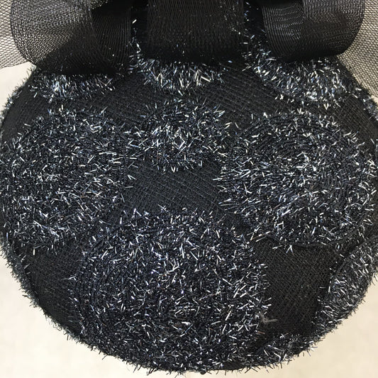 Brooke: Handmade Black and Silver Dome Cocktail Fascinator, Accented with Crinoline Loops