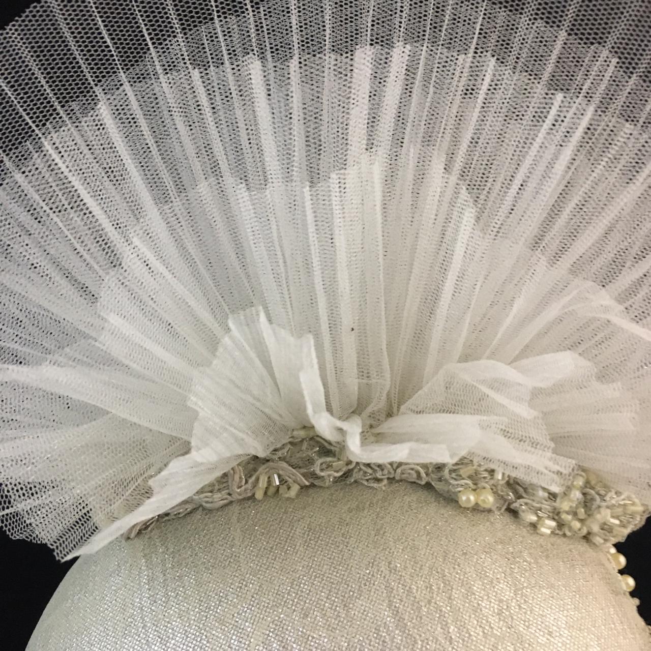 Willow: Cream Hand Beaded Dome Cocktail Fascinator Flared with Layers of Pleated Tulle