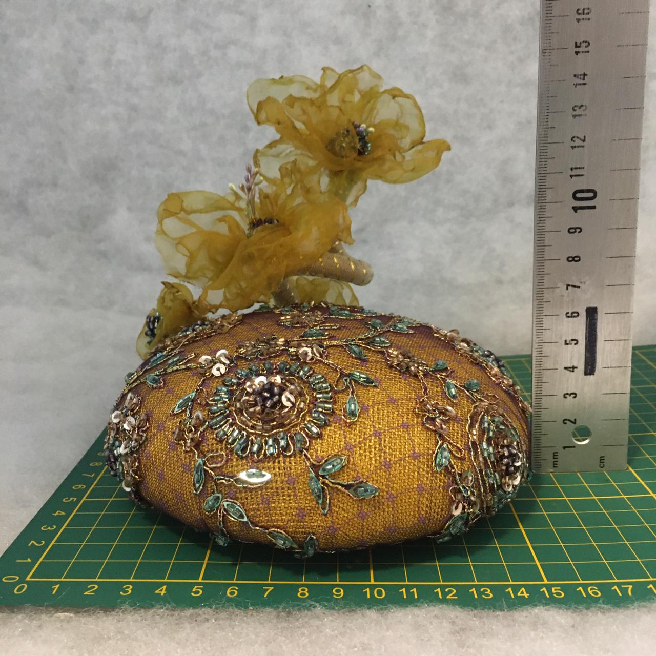 Abigail: Mustard Yellow Hand Beaded Dome Cocktail Fascinator Accented with Handmade Organza Floral Vine