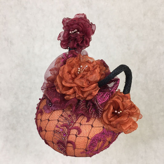 Amelia: Mini Dome Cocktail Dome Fascinator Accented with Handmade Organza Lined Florals