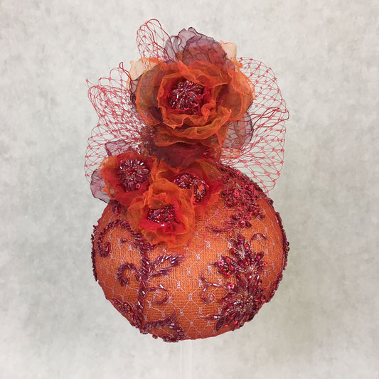 Anna: Vibrant Orange Dome Cocktail Fascinator Accented with Handmade Hues of Organza Florals