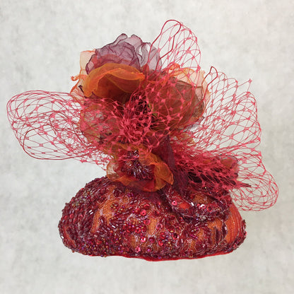 Anna: Vibrant Orange Dome Cocktail Fascinator Accented with Handmade Hues of Organza Florals
