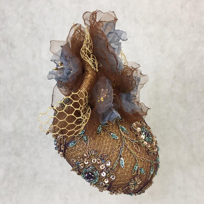 Audrey: Gold / Brown Dome Cocktail Hat Accented with Handmade Organza Floral Spray