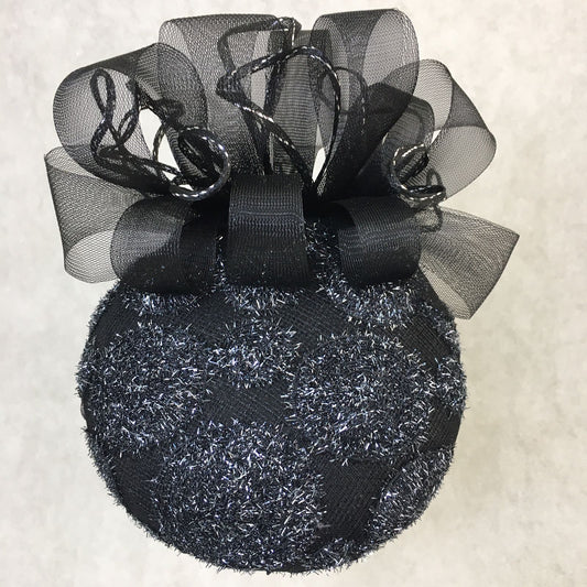Brooke: Handmade Black and Silver Dome Cocktail Fascinator, Accented with Crinoline Loops