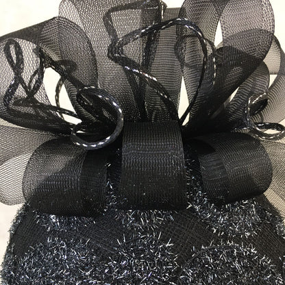 Brooke: Handmade Black and Silver Dome Cocktail Fascinator, Accented with Crinoline Loops