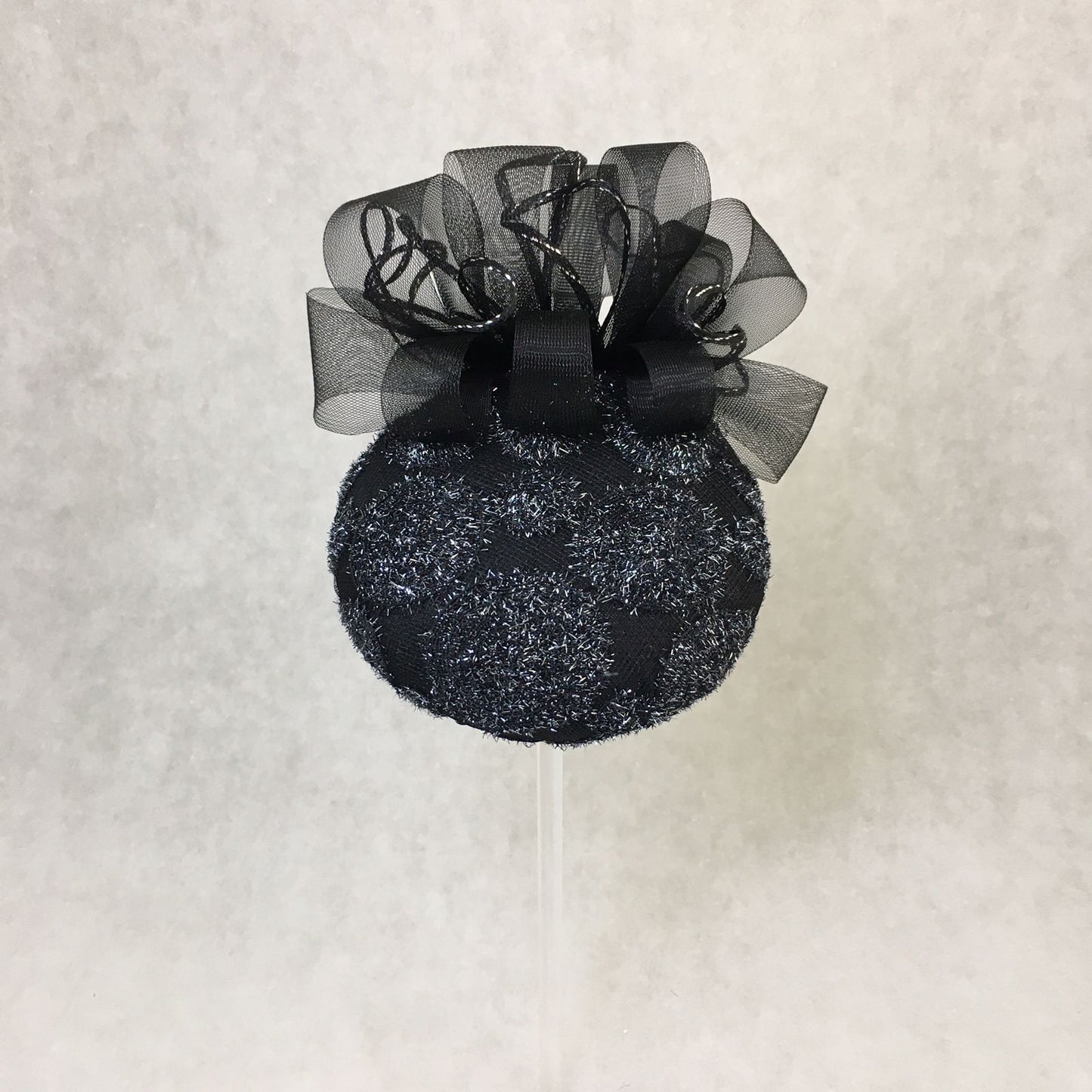 Brooke: Handmade Black and Silver Dome Cocktail Fascinator, Accented with Crinoline Loops